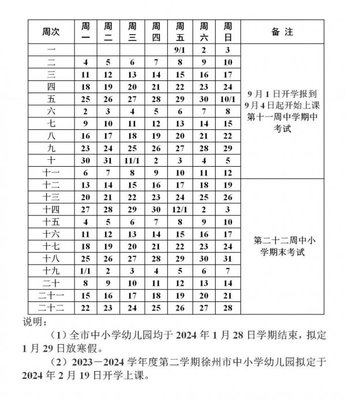 徐州中小学幼儿园开学时间2023年秋季(附校历)